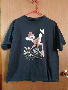 Disney Black Bambi Floral Graphic Tee, XL, Like New.